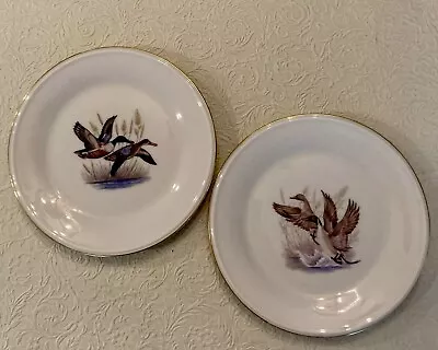 2 Vintage Lenox USA Different Mallard Ducks 6 1/2 Inch Bread Plates Gold Rimmed • $15.20