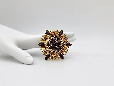 Vintage Designer Marked Lisner Domed Gold & Brown Rhinestone Jewelry Pin/brooch! • $26.99
