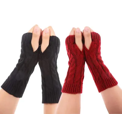 $4.26 • Buy Women Winter Half Finger/Fingerless Gloves Wrist Arm Hand Warmer Knitted Mittens