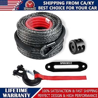 3/8 X100ft 26500lbs Synthetic Winch Rope Winch Line Cable + Winch Hook For Truck • $68.99