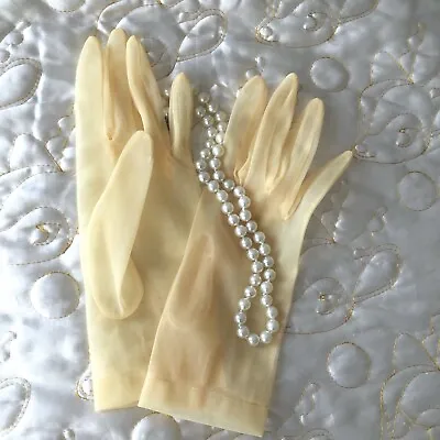 Vintage Sheer Yellow Dressy Gloves 9.2  Short 1950s -1970s Paris VTG • $23