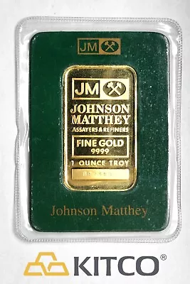 Vintage Johnson Matthey 1 Oz Fine Gold Minted Bar 9999 Green Assay Card #B 87683 • $2600