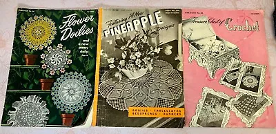 Lot Of 3 Vintage Star Clark's Crochet Books Doilies Tablecloths Pineapple Flower • $9.95