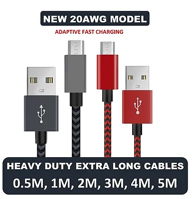 Premium Braided Micro USB Charger Cable For Samsung Galaxy Tab 3 4 Pro S A E S2 • £2.49