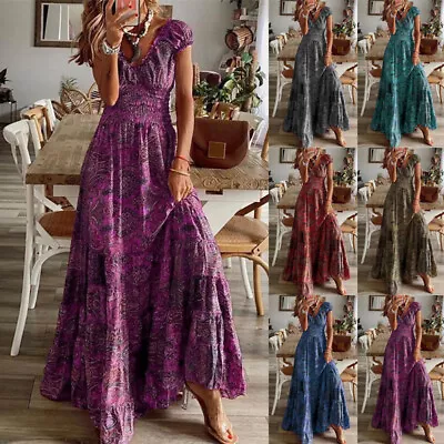 £15.79 • Buy Womens Plus Size Holiday Boho Dress Ladies Summer Beach Long Maxi Dress Sundress