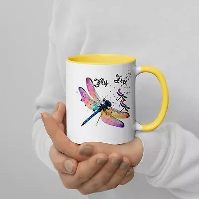 New Coffee Tea Mug Color Inside Dragonfly Fly Free 11oz Ceramic Microwave Safe • $13.39