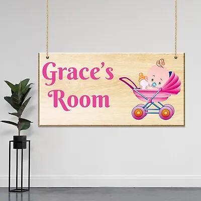 Custom Name Door Sign For Baby's Room Cute New Born Baby Printed Wooden Plaque • £6.89