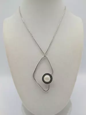 Vintage Sterling Mexican Silversmith Delfino? Pearl Modernist Pendant Necklace • $65