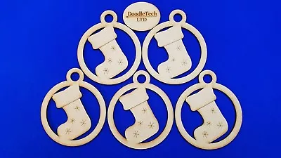 Large Christmas Stocking Baubles MDF Laser Cut Shape Intricate Wooden Xmas • £1.99