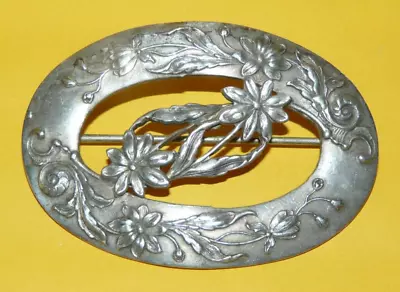 ~vintage~antique~victorian~art~nouveau~sterling Silver~ornate~floral~brooch~pin~ • $34.99