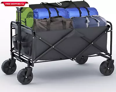 Collapsible Wagon CartFoldable Beach Wagon With All Terrain Wheels & Drink Hold • $78.71