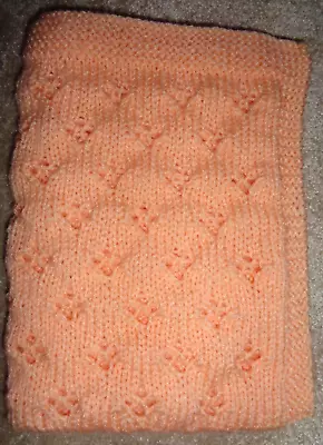 New Hand Knitted Doll's Pram / Cot Blanket - Peach Melba • £4.50