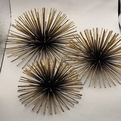 MCM Gold/Black Metal Atomic Starburst Sea Urchins Wall Or Table Decor Set Of (3) • $38