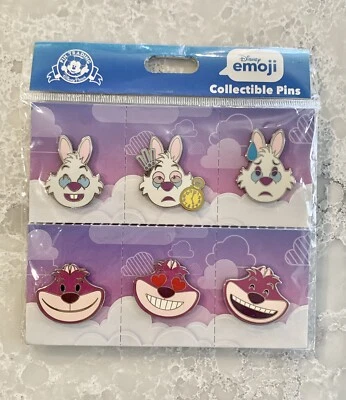 £19.99 • Buy Disney Parks Pin Set Emoji Cheshire Cat White Rabbit Alice In Wonderland Pins