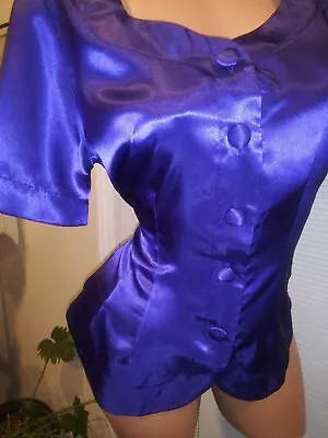 Vtg Satin Shiny Purple Office Blouse Gal SECRETARY SQUARENECK Line Blouse Top • $31.99