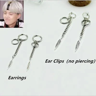 £4.79 • Buy Kpop Suga Love Yourself Feather Circle Earrings Fashion Ear Clips FR779