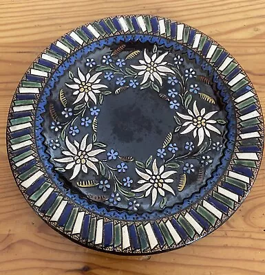 Antique Thoune Plate Swiss Majolica - Pottery Switzerland Edelweiss Flower Thoun • $95