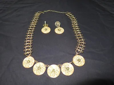 #5 Vintage Costume Jewelry Gold Hologram Necklace W/matching Earrings • £18.33