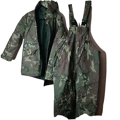 WEARGUARD rain Coat And Bibs Camouflage Insulated Open Calf Size M Vintage Read • $55