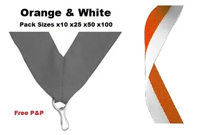 ORANGE & WHITE MEDAL RIBBONS LANYARDS WITH CLIP 22mm WOVEN PACKS OF 10/25/50/100 • £1.99