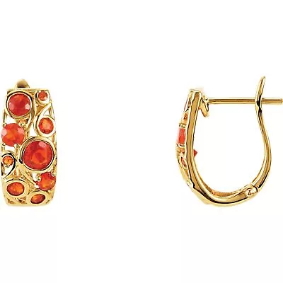 14K Yellow Gold Natural Mexican Fire Opal Hoop Earrings 3.69g For Womens • $1276