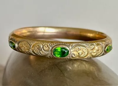 Victorian Antique Gold Filled Old Cut Gemstone Bangle Bracelet • $49.99