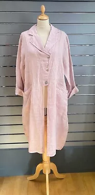 ITALIAN Lagenlook BOHO Quirky LINEN Jacket Coat Puro Lino Linen 12-18 *PINK* • £49