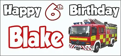 Personalised Fire Engine 6th Birthday Banner X2 Decorations Boys Girls Son • £7.95