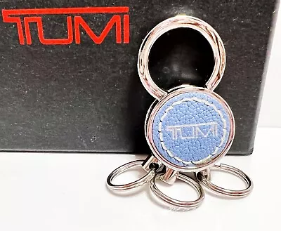 TUMI Leather Stainless Multi Valet Key Fob 3 Rings Blue Men Women Travel Gift • $45.99