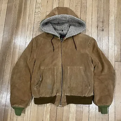 Vintage 80's Delong Suede Jacket Brown/Green Sherpa Lined Size 42 • $50