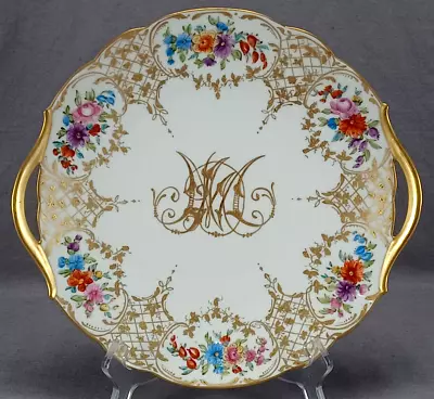 T&V Limoges Hand Painted Raised Gold Monogram & Floral Antique Cake Plate • $195