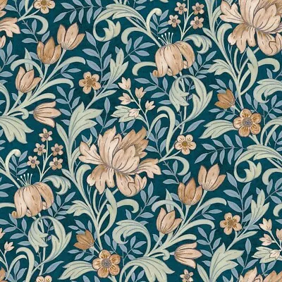 Grandeco Life Marian Navy Terracotta Wallpaper A67101 -  Floral Modern Morris • £12.49