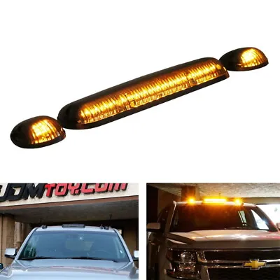 Smoked Lens 3pc Cab Roof Marker Running Lights W/Amber LED Lamps For Truck SUV • $50.39