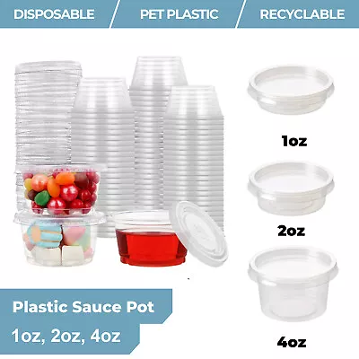 1oz-4oz Plastic Food Containers Sauce Dip Deli Pots With Separate Lids UK Seller • £11.95