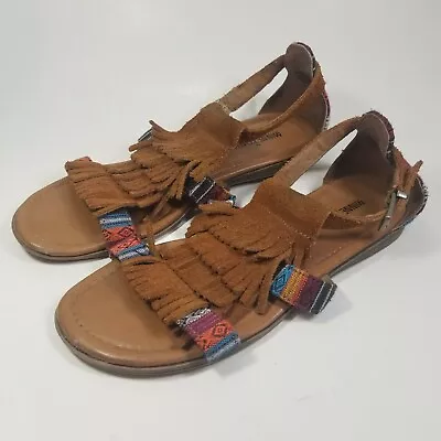 MINNETONKA Maui Arizona Print Fringe Suede Sandal 71302 Wo's 7 Brown & Multi • $27.99