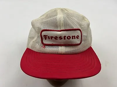 VINTAGE Firestone Tires Hat Cap Snapback Adjustable White Red Adult Trucker 80s • $55.02