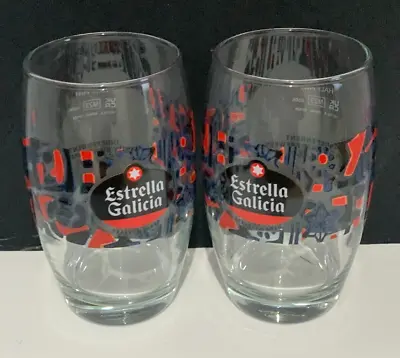 2 X Rare Estrella Galicia Beer Lager Half Pint Glasses NEW CE  M20 • £9.99