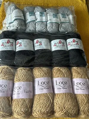 Clearance Bundle 15 Balls My Love Yarn- Twist/Fancy - BlackGold Grey Tape • £17