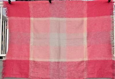 Vintage Roch-Win  ALL MOHAIR  Blanket Made In Scotland Color Pink/ Blue Stunning • $38