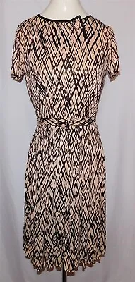 Vintage L'AIGLON Beige Brown Crosshatch A Line Dress With Belt • $42.95