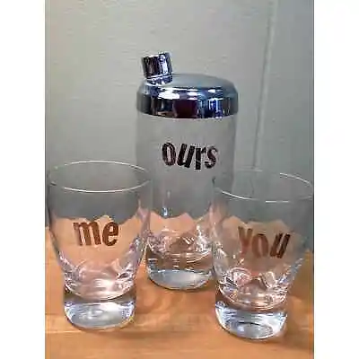 Me You Ours Cocktail Shaker And Glasses Set Vintage Retro Barware • $42