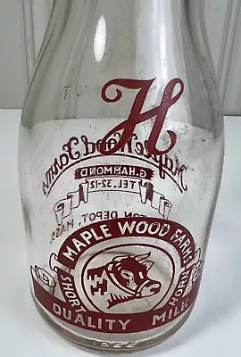 Maple Wood Farms G Hammond Pint Milk Bottle Charlton Depot Mass Seal Vintage • $99.99