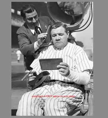 Babe Ruth Barber Shop PHOTO New York Yankees Great Hair Cut Cigar Smoking • $5.68