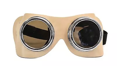 Beige Leather Goggles Steampunk Black Motorcycle Flying Vintage Pilot Biker  • $39.99