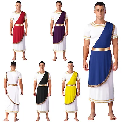 UK Men's Roman Greek God Costume Ancient Toga Tunic Robe Halloween Cosplay Dress • £8.99