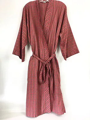 LL Bean Vtg Mens Large ? Bath Robe Red Plaid Cotton Blend Lightweight Lounge Tie • $29.99