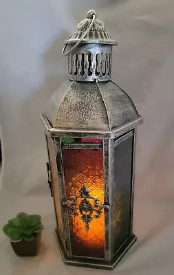 Hexagonal Multicolored Glass Moroccan Style Lantern Candle Holder Hanging 17   • $30