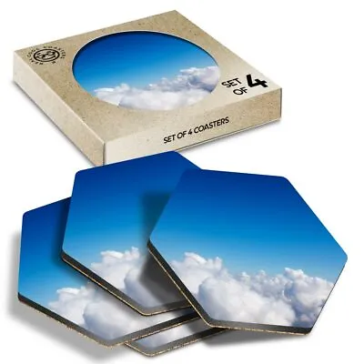 £9.99 • Buy 4 X Hexagon Coasters - Cloudscape Cumulus Clouds Blue Sky #44630