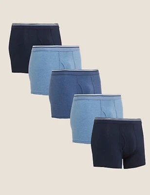 £18 • Buy Ex M&S Blue Mix 5pk Cotton Stretch Cool & Fresh Trunks Size M