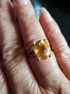 $299 • Buy Madeira Citrine Genuine Cushion & Diamonds Ring Solid 10k Yellow Gold Size 7 